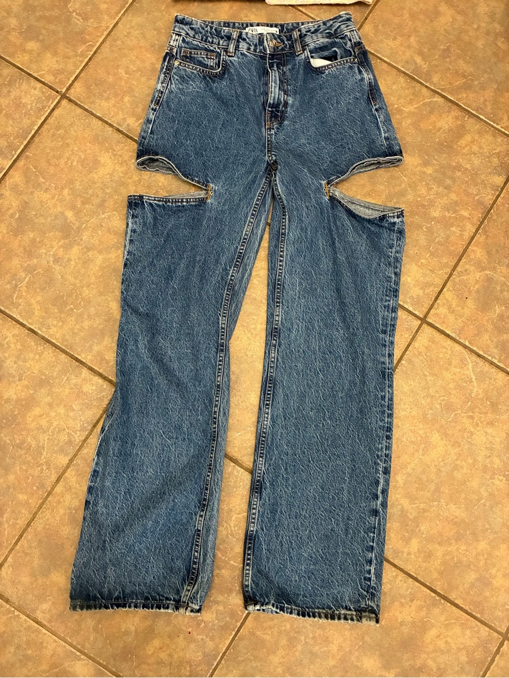 Zara Blue Cut-Out Wide-Leg Jeans